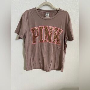 PINK Victoria’s Secret short sleeve shirt gold sequin bling neon pink outline